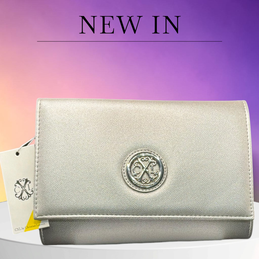 CXL by Christian Lacroix Caviar Clutch Silver with Detachable Chain